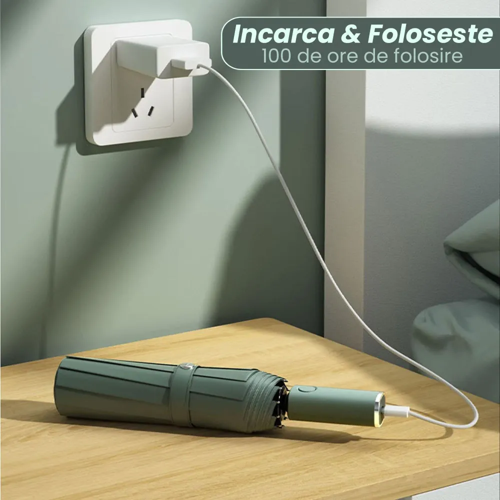 Umbrela pliabila Timebox, cu lanterna LED, Verde