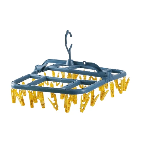 Uscator de rufe cu 40 de carlige, Pliabil, Rotire 360°, 36x36cm, Albastru/Galben