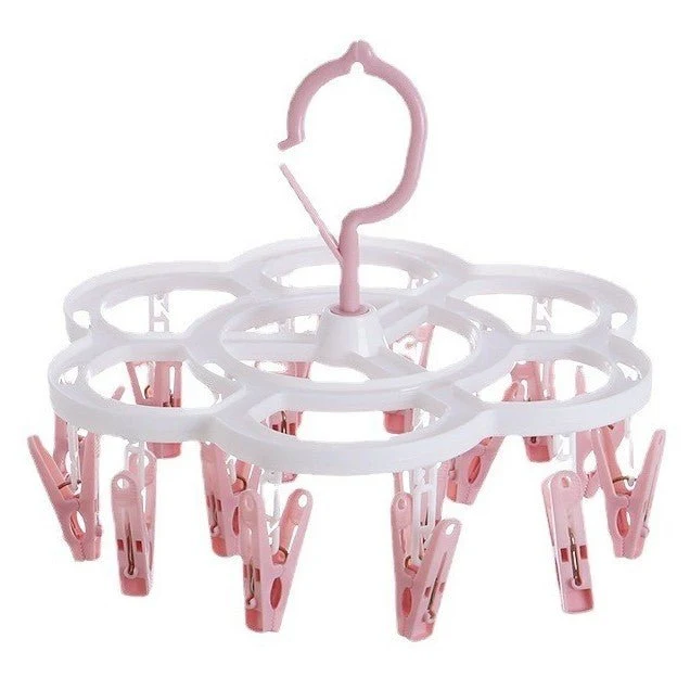 Uscator de rufe cu 16 carlige, Rotire 360°, 26x21cm, Roz