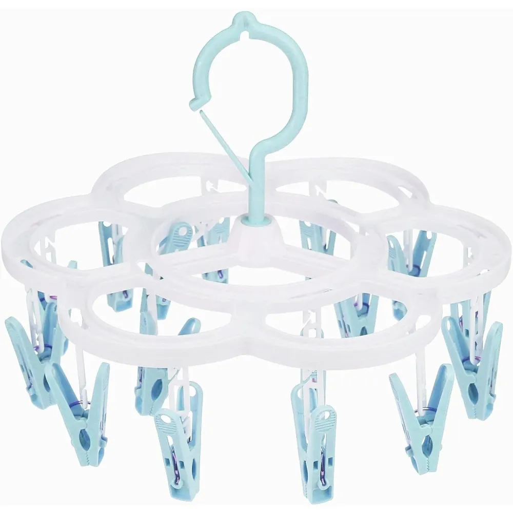 Uscator de rufe cu 16 carlige, Rotire 360°, 26x21cm, Albastru
