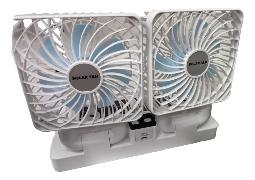 Ventilator Portabil de Masă Dublu Solar Alb USB