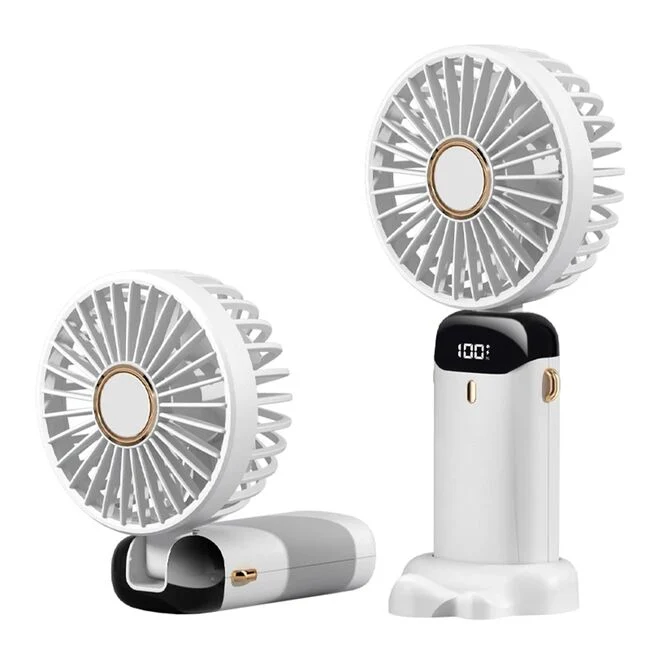Ventilator portabil 4 în 1 – pentru birou, utilizare la nivelul mâinii și gâtului, 5 viteze, afișaj LED, USB-C, alb