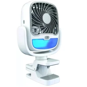 Ventilator Portabil cu Racire pe Apa, Rezervor 200 ml, 3 Viteze, Lumina LED Multicolora, Rotatie 360°, Clema de Prindere